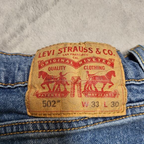 Levis 502 Jeans Mens 32x27 Blue Denim Tapered Stretch San Francisco Classic - Picture 3 of 10
